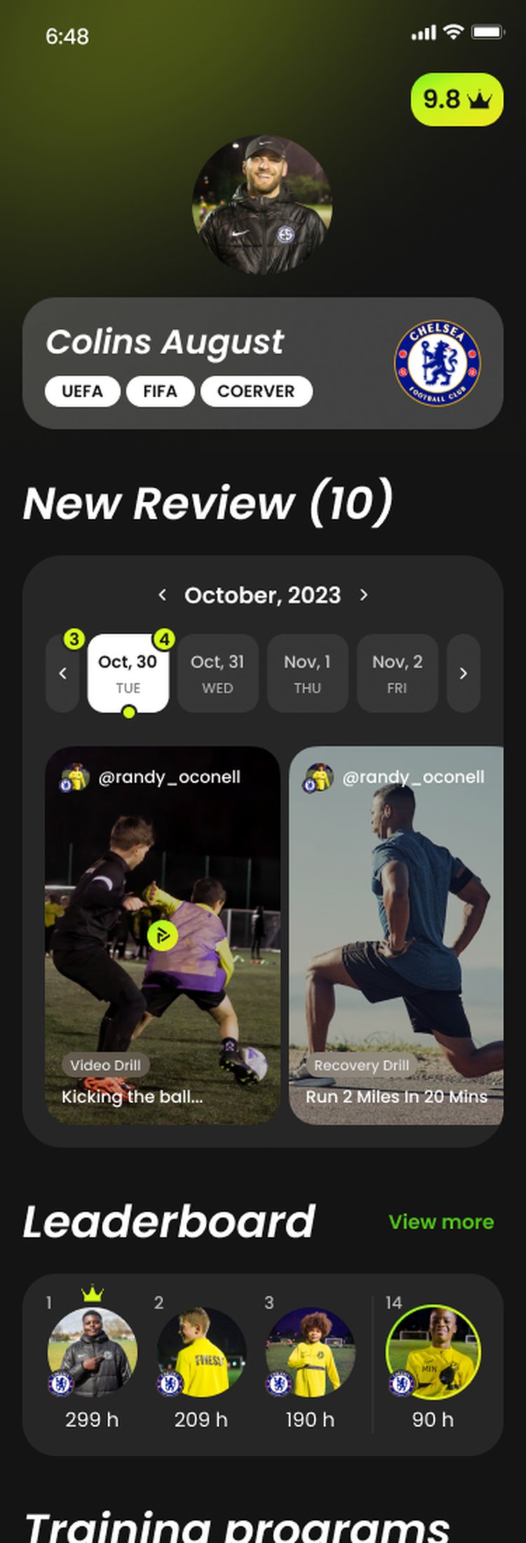 Tekkers app: Programmes screen